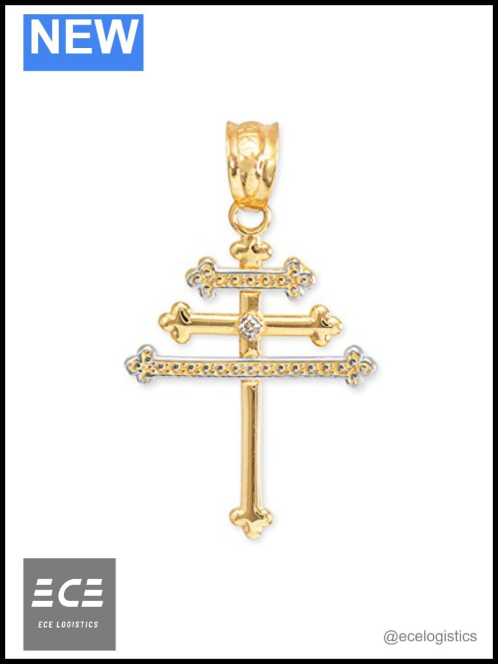 Solid 10k Yellow Gold Diamond-Accented Maronite Cross Pendant
